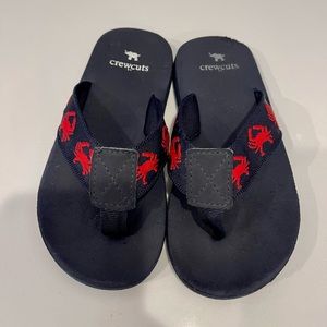 J.Crew Crewcuts Kids Flip-Flops – Blue w/ Red Crab Embroidery, Size 11